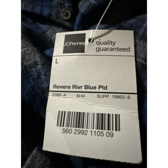 Vintage Towncraft Flannel Shirt Men's Large Rever River Blue Plaid Long Sleeve - Picture 3 of 11